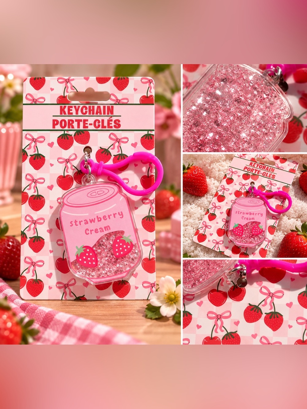 🍓 Strawberry Cream Shaker Keychain – NWT